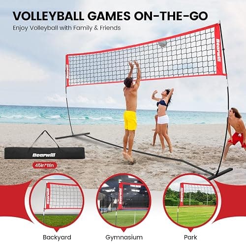 Bearwill Volleyball Net, 12FT Portable Volleyball Net for Backyard, Freestanding Volley Ball Set Height Adjustable with Carry Bag, Volley Ball Practice Nets Training Equipment for Indoor and Outdoor thumbnail 5