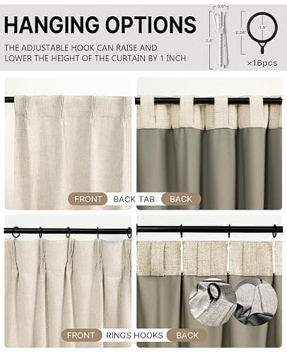Gleantdeco Cream Curtains with Ruffle Tape, Opaque Thermal Curtain for Bedroom, Living Room, Window, Pleated Linen Look, Blackout Curtains, Set of 2, 245 cm Long, 101 cm Wide thumbnail 6