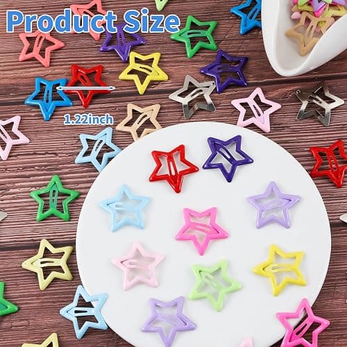 Secmity 55pcs 1.22" Star Hair Clips Cute Hair Clips for Girls Colorful Metal Snap Hair Barrettes for Women Star Hair Accessories for Daily Party thumbnail 2