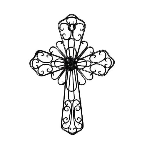 RELY+ Black Wall Cross 14X10 Inch Living Room Décor Outdoor Crucifix Wall Décor Metal Wall Art Decorative Hanging Iron Wrought Wall Décor Crosses for Rustic Indoor Home Valentine's Day Decorations thumbnail 2