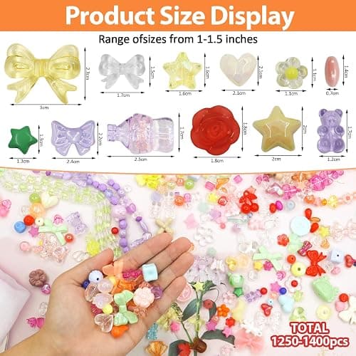 RYKOMO 1250-1400 PCS Acrylic Assorted Beads 12 Candy Colors Flower Sweetheart Butterfly Candy Acrylic Kawaii Aesthetic Bead Assorted Beads for Bracelets DIY Jewelry Making thumbnail 4