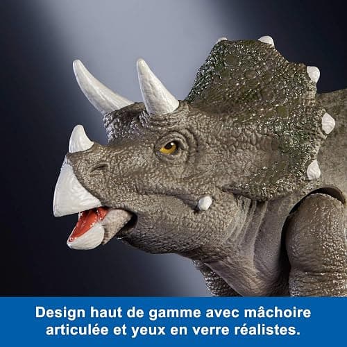 Jurassic World Collection Hammond Tricératops Figurine articulée de jeune dinosaure, conception haut de gamme fidèle au film, yeux en verre et 14 points d’articulation, JDJ07 thumbnail 4