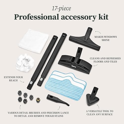 Dupray Neat Plus Steam Cleaner for Home - Essential Pack | 90s Fast heat up & unlimited steam |Chemical-free cleaning for floor, car, wall, grout & kitchen |Steam mop|17 Accessories thumbnail 2