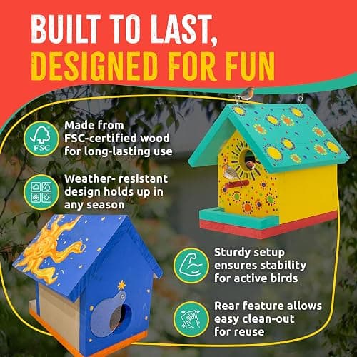 SparkJump Jr Bird House Kit, DIY Cedar Wood Birdhouse for Outdoors with Paint, Fun for Kids & Adults, Bird House Making Kit for All Ages (1-Pack) thumbnail 6