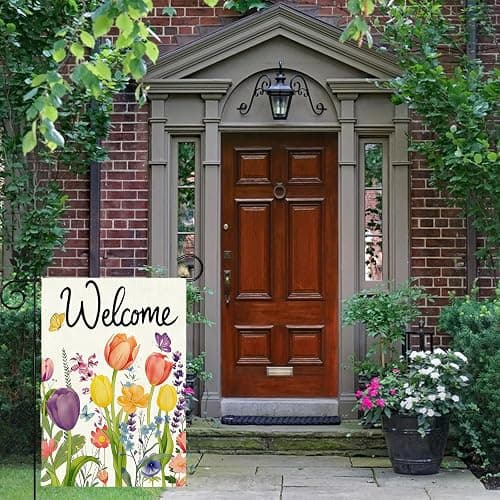 Welcome Spring Tulip Garden Flag 12x18 Inch Double Sided Outside Seasonal Spring Floral Yard Flags for Outside Farmhouse Yard Decorations Flag thumbnail 2