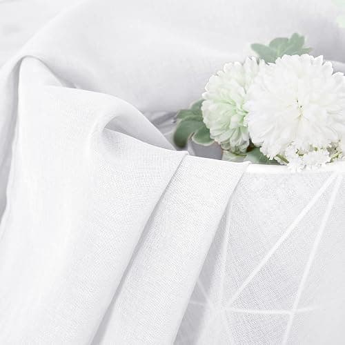 Tollpiz Short Sheer Curtains Linen Textured Bedroom Curtain Sheers Light Filtering Rod Pocket Voile Curtains for Living Room, 54 x 45 inches Long, White, Set of 2 Panels thumbnail 6