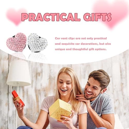 4PCS Heart-Shaped Car Vent Clips with Rhinestone,Bling Air Vent Clips Car Decorations,Premium Shiny Car Clips for Vents CCar Accessories Interior for Cars,Trucks,SUVs (Pink) thumbnail 7