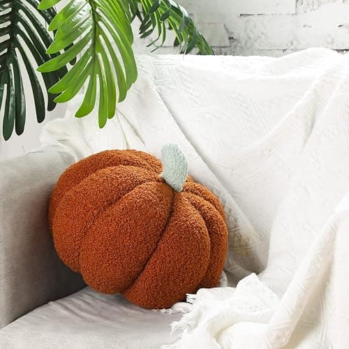 Kajaia 2 Pcs 3D Pumpkin Pillow Fall Decor Cushions,White, Brown | 11 x 9.5 Inch Stuffed Fall Throw Pillows, Room & Bedroom Home Decor for Fall Halloween Thanksgiving Sofa Couch thumbnail 5