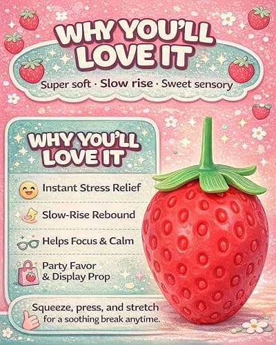 Strawberry Squishy, Realistic Strawberry Stress Ball, Squeezable Toy Fruit Ball,Party Favor Slow Rise Pressure Release Toy Adults thumbnail 5
