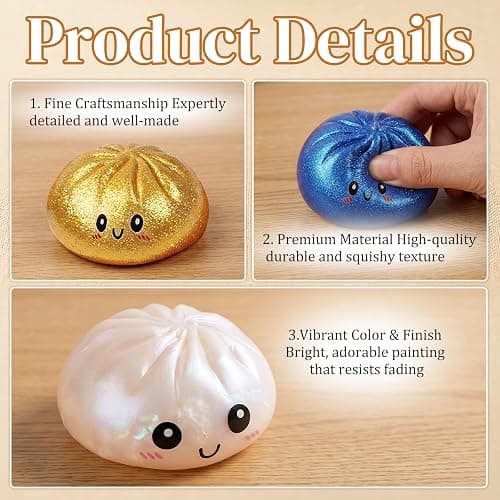 Glitter Dumpling, Glitter Dumpling Squishy with Box, 6 Color Options Dumplings Squishy Toy for Stress Relief (White) thumbnail 4