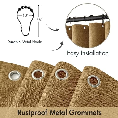 MIULEE Gold Brown Scalloped Shower Curtain Linen Textured with 12 Metal Hooks Cute Heavy Duty Washable Waterproof Thick Cloth Shower Curtains with Black Border for Bathroom Hotel Bathtub,W72*L72 thumbnail 2