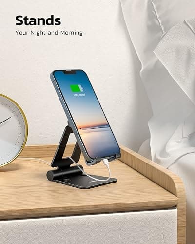 Nulaxy Dual Folding Cell Phone Stand, Fully Adjustable Foldable Desktop Phone Holder Cradle Dock Compatible with iPhone 17 16 15 14 13 12 11 Pro Max Xs Xr X 8, Nintendo Switch, All Phones thumbnail 3