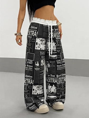 SOLY HUX Women's Camo Wide Leg Baggy Sweatpants Y2K Trousers | Elastic Waist,Drawstring,Loose Pants,Trendy Y2K Pants thumbnail 5