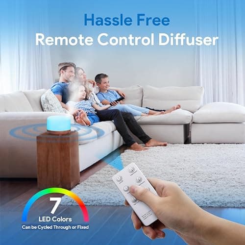 ASAKUKI Essential Oil Diffuser 500ml, Ultrasonic Aromatherapy Humidifier with Remote Control, 7 LED Colors, Timer & Auto-Off, Large Room Diffuser thumbnail 6