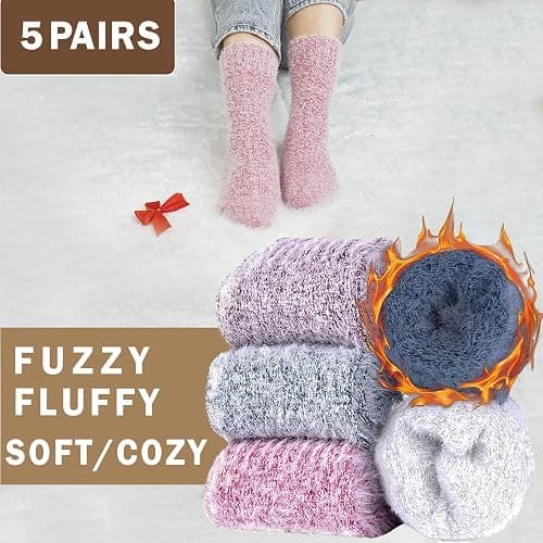 5 Pairs Fuzzy Soft Cozy Comfortable Socks for Women, Casual Sleep Comfy Socks, Perfect Warm Winter Gifts for Women thumbnail 2