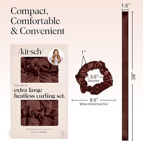 Kitsch XL Satin Heatless Curler Set - Chocolate | Heatless Curls Overnight w/39 " Hair Waver & 2 Satin Scrunchies, Comfortable Hair Curlers to Sleep in for Frizz-Free Hair thumbnail 5