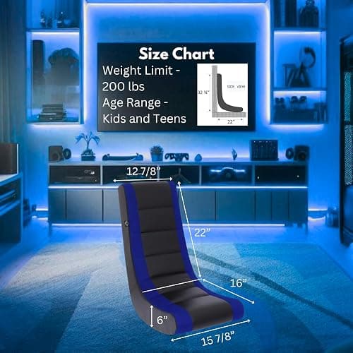 The Crew Furniture Classic Video Rocker Gaming Chair, for Kids and Teens, PU Faux Leather & Polyester Mesh, Black/Blue thumbnail 3