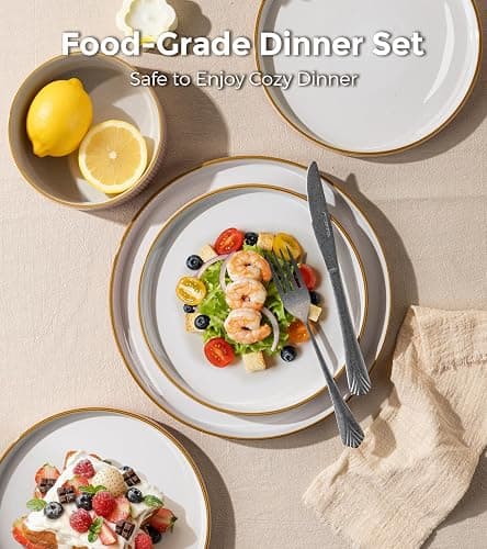 GBHOME Stoneware Dinnerware Sets for 4, 12 Pieces Plates and Bowls Set | Lightweight Ceramic Ribbed Dishes, Reactive Glaze Stackable Plate Set, Scratch Resistant, Microwave & Dishwasher Safe, Pink thumbnail 5