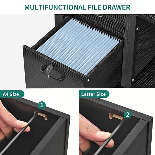 DWVO Computer Desk with Drawers & Hutch, 59.1" Office Desk with Power Outlets & LED Lights, Home Office Desk with Storage Shelves, Black thumbnail 6