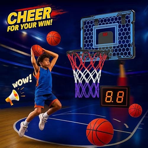 Molutsody Indoor Basketball Hoop for Kids - Over The Door Mini Basketball Hoop with LED Light & Scoreboard, Includes 3 Balls & Air Pump - Basketball Toys Gifts for 4-12 Year Old Boys Girls (Blue) thumbnail 2