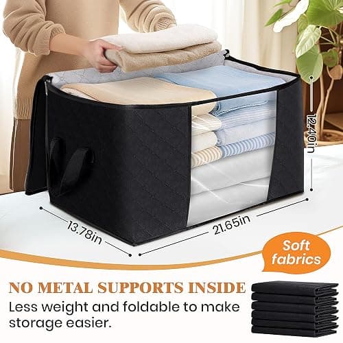 Fab totes Storage Bags,Clothes Blanket Storage Bins Foldable Closet Organizers with Reinforced Handle for Home Dorm Storage and Organization,Fabric Bags for Organizing Sheets,Clothing (Black,6 Pack) thumbnail 3