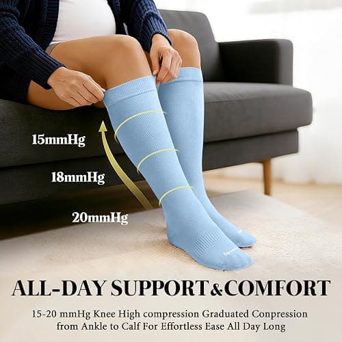 Cuyankin Premium Coton Compression Socks for Women&Men 15-20mmHg Knee High Sock for Nurses, Flying, Travel, Pregnancy thumbnail 3