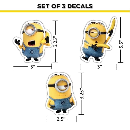Despicable Me Minions Car Decals - Set of 9 Bob Stuart Kevin Stickers for Truck Water Bottle Bike Helmet Laptop Skateboard - Outdoor Rated Water Resistant Vinyl Decals thumbnail 4
