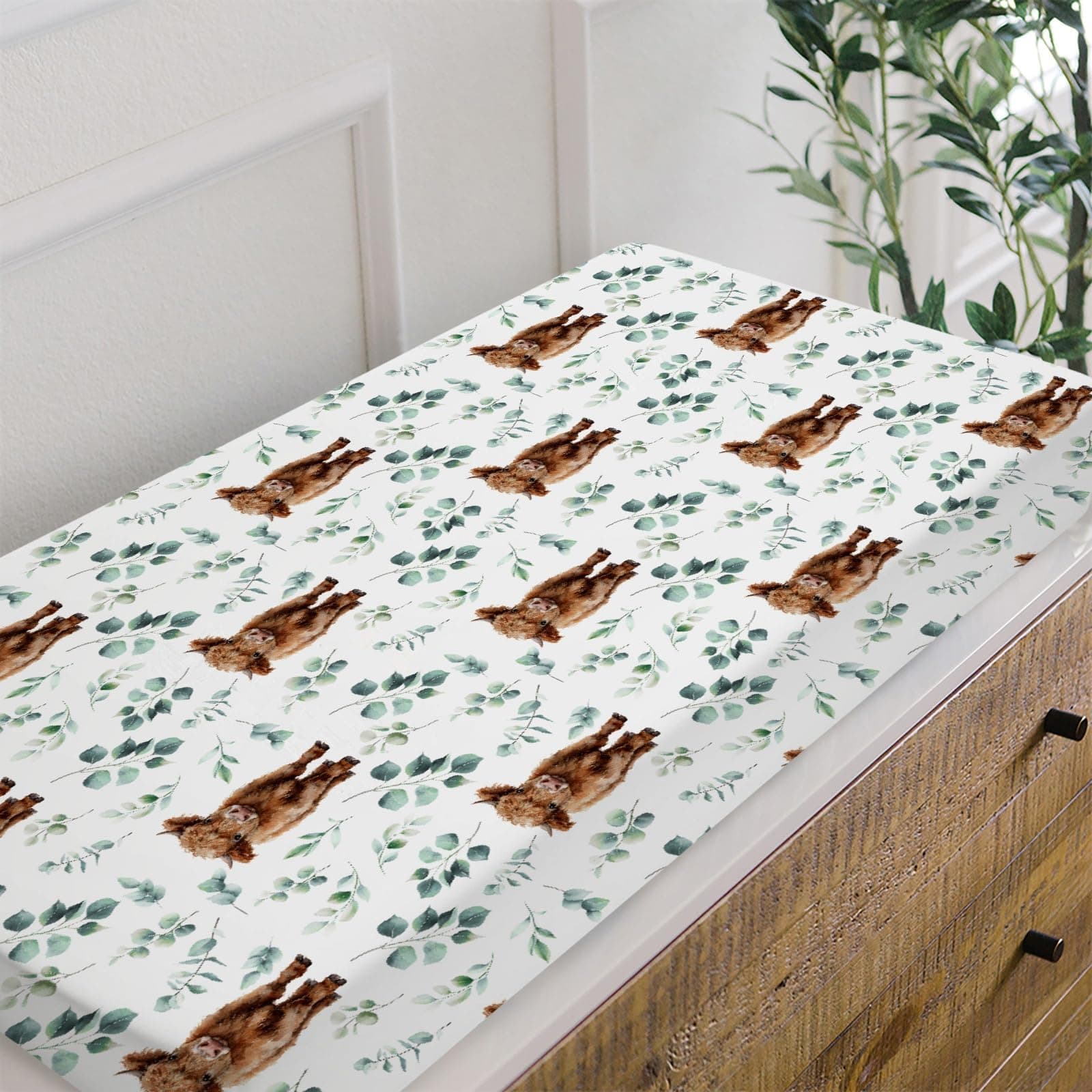 HawSkgFub Highland Cow Eucalyptus Leaf Changing Pad Cover for Baby Girl Boy, Natural Western Farm Animal Diaper Change Table Covers, Soft Stretchy Safe Snug Fitted Changing Mat Sheet Fit 32"/34" x 16" thumbnail 7
