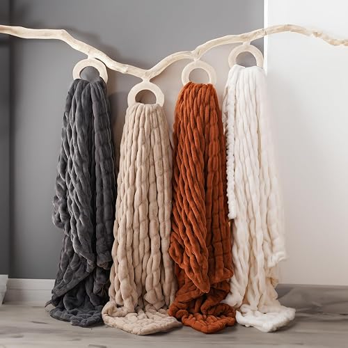 BATTILO HOME Luxury Faux Fur Blanket for Couch, Double Side Ruched Rabbit Fur Blanket Supper Soft Throw Blankets for Bed, Cozy Blanket, 50“x60 thumbnail 6
