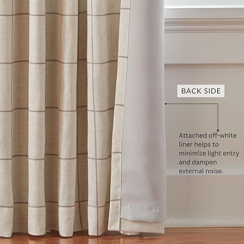 Elrene Home Fashions Brighton Windowpane Plaid Blackout Window Curtain, Living Room and Bedroom Drape with Rod Pocket Tabs, 52" x 84", Linen, 1 Panel thumbnail 5