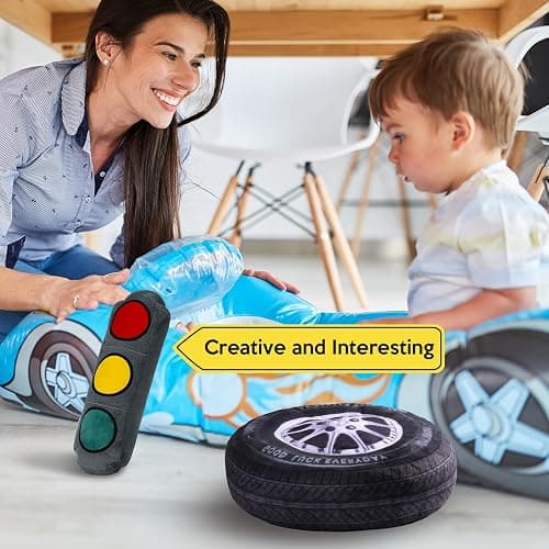 2 Pcs Race Car Room Decor Racing Plush Throw Pillow Set Gift Operation Christmas 15.7 Inch Soft 3D Simulation Wheel Pillow Funny Tire Cone Traffic Light and Stop for Bedroom Decorations(Traffic Light) thumbnail 6