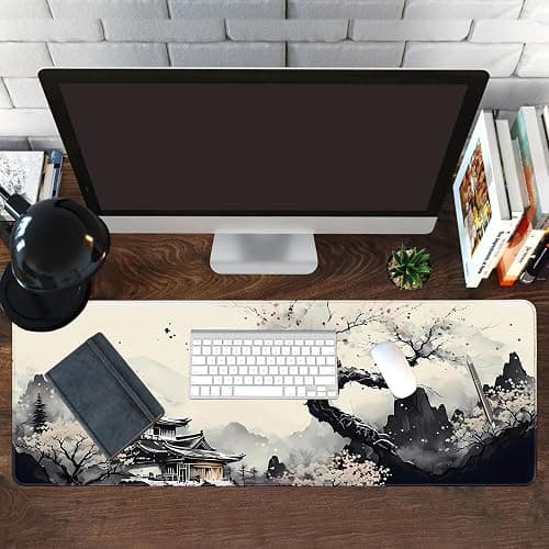 Long Gaming Mouse Pad Extended Anime Large Desk Pad with Non-Slip Base Full Keyboard Mat with Stitched Edges for Gaming and Office 31.5 x 11.8 inches (Wash Painting) thumbnail 7