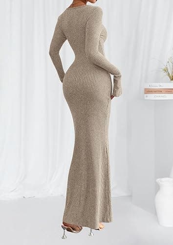 PRETTYGARDEN Women's Fall Fashion 2025 Long Sleeve Maxi Dress Ribbed Knit Boat Neck Bodycon Casual Dresses Going Out Outfits thumbnail 4