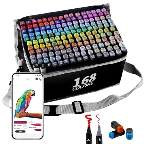 SiwaQio Alcohol Markers with APP, 168+2 Colors Dual Tip Art Marker for Adults Coloring Books, Alcohol Based Illustration Markers Set for Adult Artist Drawing Sketching Painting Lettering Cards - Image 1