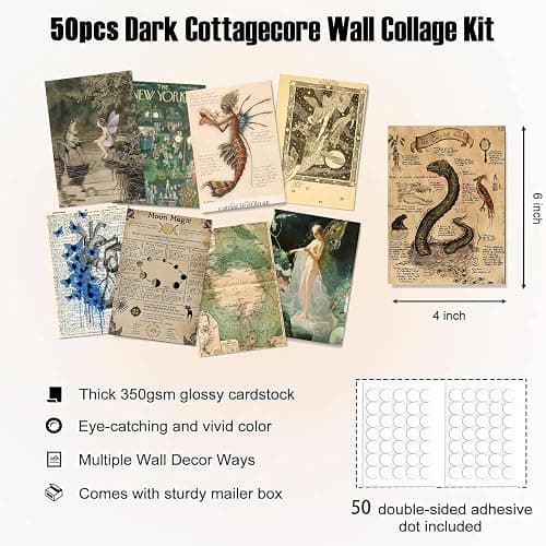 TWNSLLA Vintage Fairy Decor,Fairycore Wall Decor Aesthetic Wall Collage Kit,Cottage Core Wall Decor Vintage Posters for Room Aesthetic,Cotttagecore Mushroom Pictures,Whimiscal Decor Fairy Art Prints for Bedroom Home,Unframed,4x6inch,50pcs thumbnail 4