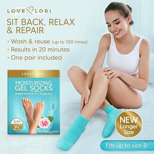 Moisturizing Socks - Gel Silicone Aloe Spa Socks (Up to Size 8.5) Infused with Vitamin E & JoJoba Oil - Self Care Gifts for Women, Spa Gifts for Women, Stocking Stuffers for Adults thumbnail 3