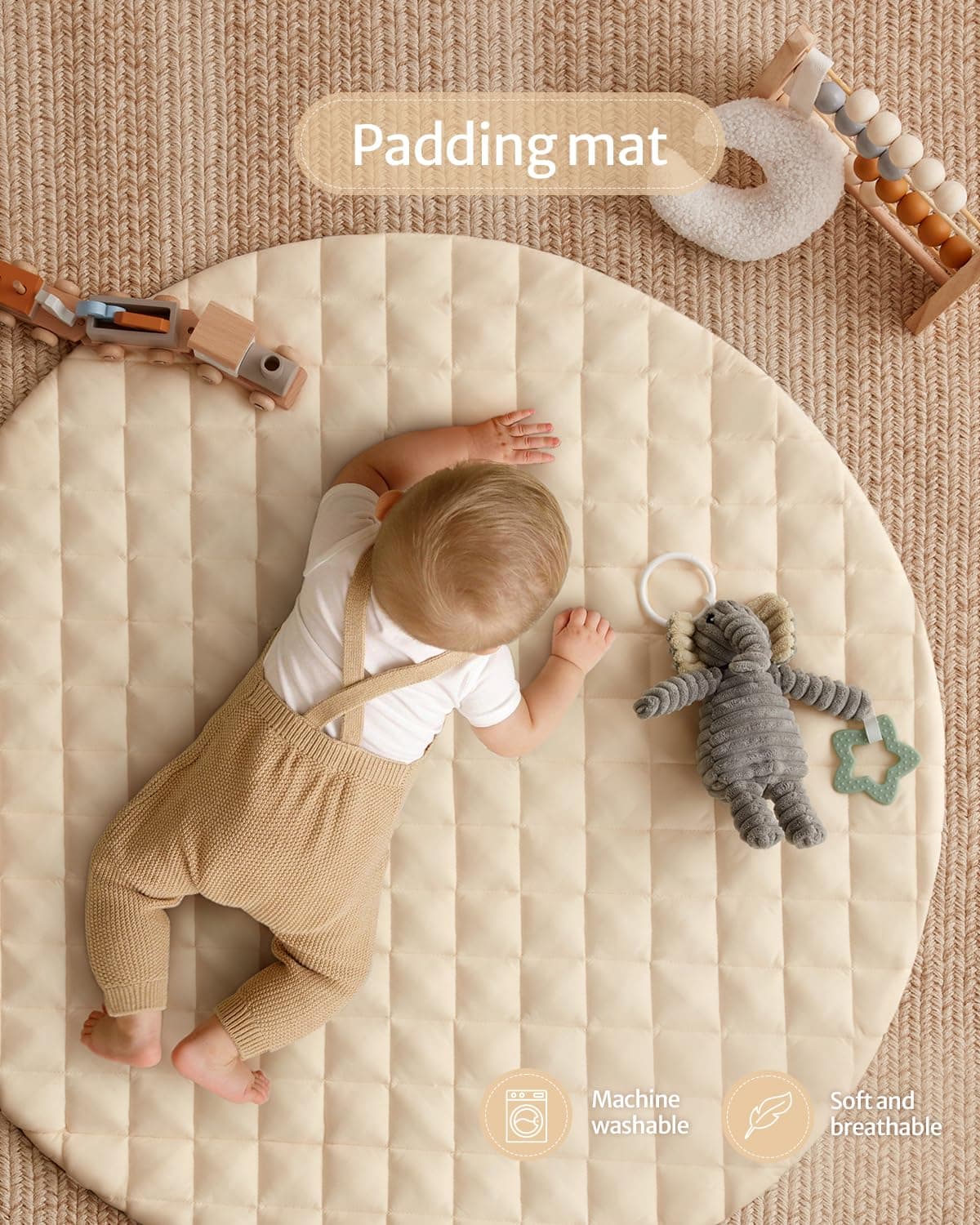Blissful Diary Baby Play Gym Mat, Tummy Time Activity Mat with 6 Detachable Toys for Stage-Based Sensory & Motor Skill Development, Easy to Install & Clean, Baby Essentials Gift, Sandy Beige thumbnail 4