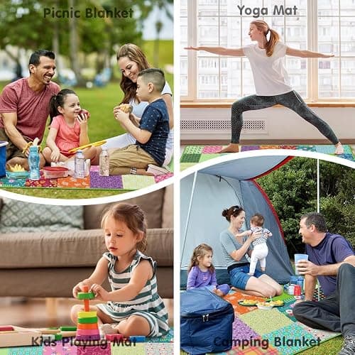 Supfitness Extra Large Picnic Blankets Waterproof Foldable (60"x 80") Boho Beach Blanket Waterproof Sandproof,3-Layer Thicking Mat Outdoor Packable Camping Blanket thumbnail 6