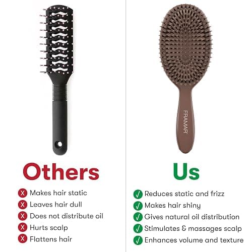 FRAMAR Soft Boar Bristle Hair Brush For Women – Boars Hair Brush For Women, Boar Brush For Fine Hair, Hairbrush For Fine Hair, Soft Bristle Brush For Slick Back, Volume and Shine - Chocolate thumbnail 5