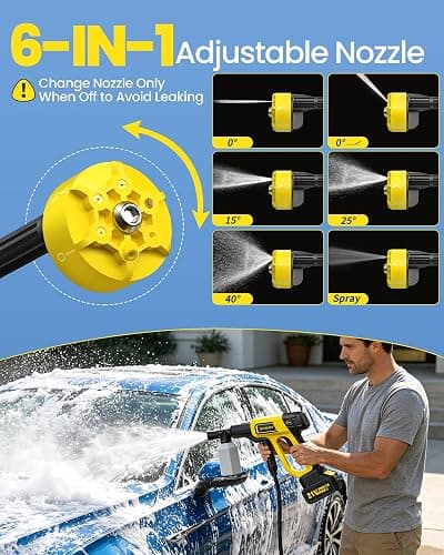 Cordless Portable Washer, Battery Operated Handheld Washer with 21V Battery & Charger, 1100 PSI, 6-in-1 Nozzle, Foam Pot, 23FT Hose, Car Washer for Home Garden Patio Driveway thumbnail 3