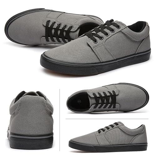 BENPAO Mens White Casual Shoes All Black Fashion Sneakers for Men Low Top Lace Up Canvas Shoes thumbnail 6