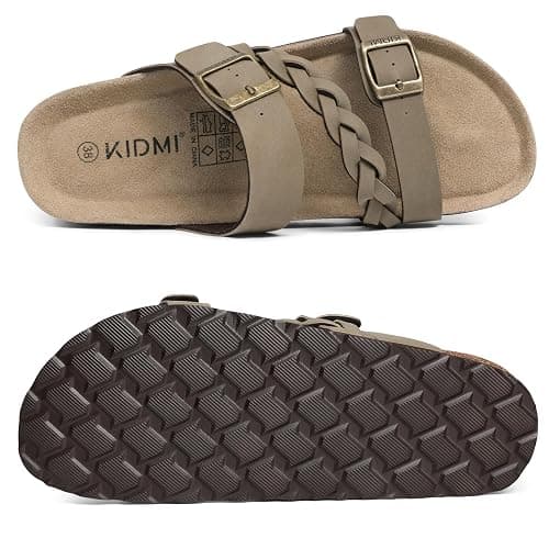 KIDMI Braided Cork Footbed Sandals for Women Slides with Arch Support | Adjustable Buckle Sandals, Comfortable Slip On Sandals for Walking, Beachside, Travel & Summer Casual Wear thumbnail 7