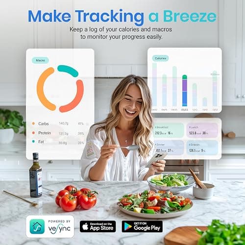 Etekcity Smart Food Kitchen Scale with Nutritional Calculator, Free App with 19 Nutrients Tracking, Calorie, Marco, Digital grams and ounces for weight loss, Premium Stainless Steel, 11lb thumbnail 6