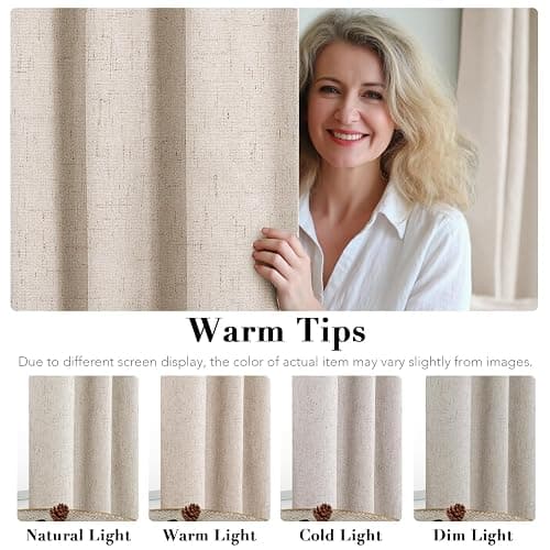 H.VERSAILTEX Linen Blackout Curtains 45 Inches Long 100% Blackout Thermal Insulated Textured Linen Look Curtain Draperies Anti-Rust Grommet, Energy Saving with White Liner, 2 Panels, Natural thumbnail 5