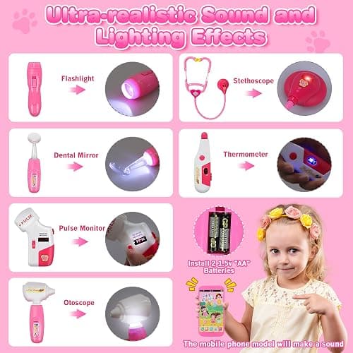 33Pcs Pet Doctor Kit for Toddlers - Dress Up Costume & Pretend Doctor Play Set with Cat Toy, Stethoscope, Portable Pet Vet Roleplay Toy, Christmas Birthday Gifts for Ages 3 4 5 6-8 Year Old Boys Girls thumbnail 6