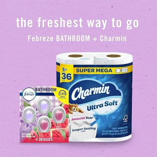 Febreze Bathroom Air Freshener, Odor-Fighting, Plug In Alternative, Air Fresheners for Small Spaces in Home, Bathroom, Kitchen, & Closet, Lilac & Watermelon Scents, 4ct (2 of Each Scent) thumbnail 9