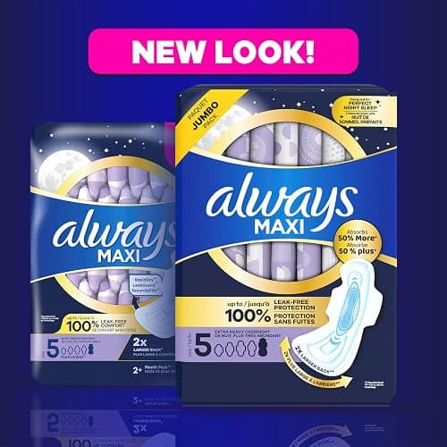 Always Maxi Pads for Women, Extra Heavy Overnight Pad with Wings, Size 5, Unscented, 36 Count thumbnail 8