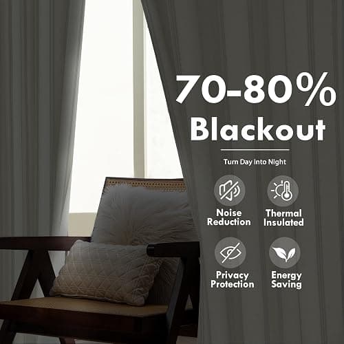 DriftAway Farmhouse Linen Blend Blackout Curtains 84 Inches Long for Bedroom Vertical Striped Printed Linen Curtains Thermal Insulated Lined Treatments for Living Room 2 Panels W52 x L84 Camel Beige - Camel Beige - 52"W x 84"L (Pack of 2) thumbnail 5