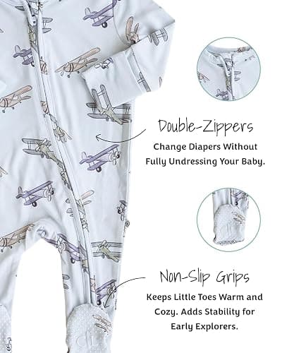 Caden Lane Zippered Baby Footie Pajamas, Soft Onesie Bodysuit with Feet & Double Zipper for Easy Diaper Change, Infant, and Toddler Footed One-Piece Jumpsuit, First Class, 3-6 Months - 3-6 Months - First Class thumbnail 3