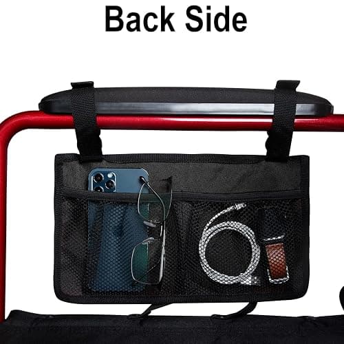 HSGEZUOQI Wheelchair Side Bag, Armrest Storage Pouch with Cup Holder and Reflective Strip Use of Waterproof Fabric for Most Wheelchairs, Walkers or Rollators (Black) thumbnail 7